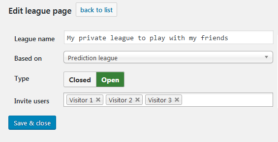 Private leagues for predictions
