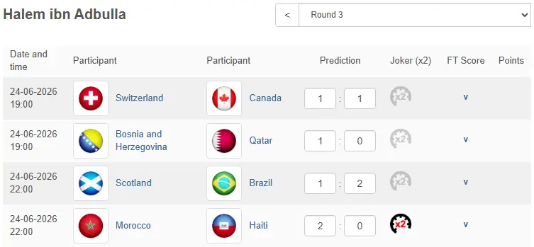 submit world cup prediction UI
